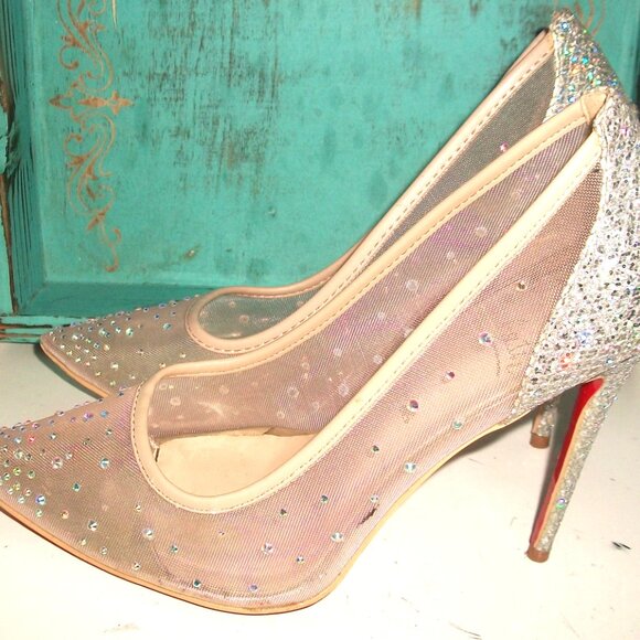 Auth Christian Louboutin NEAR-NEW "Follies Strassita" High Heel Pumps (100 mm) - Picture 2 of 9